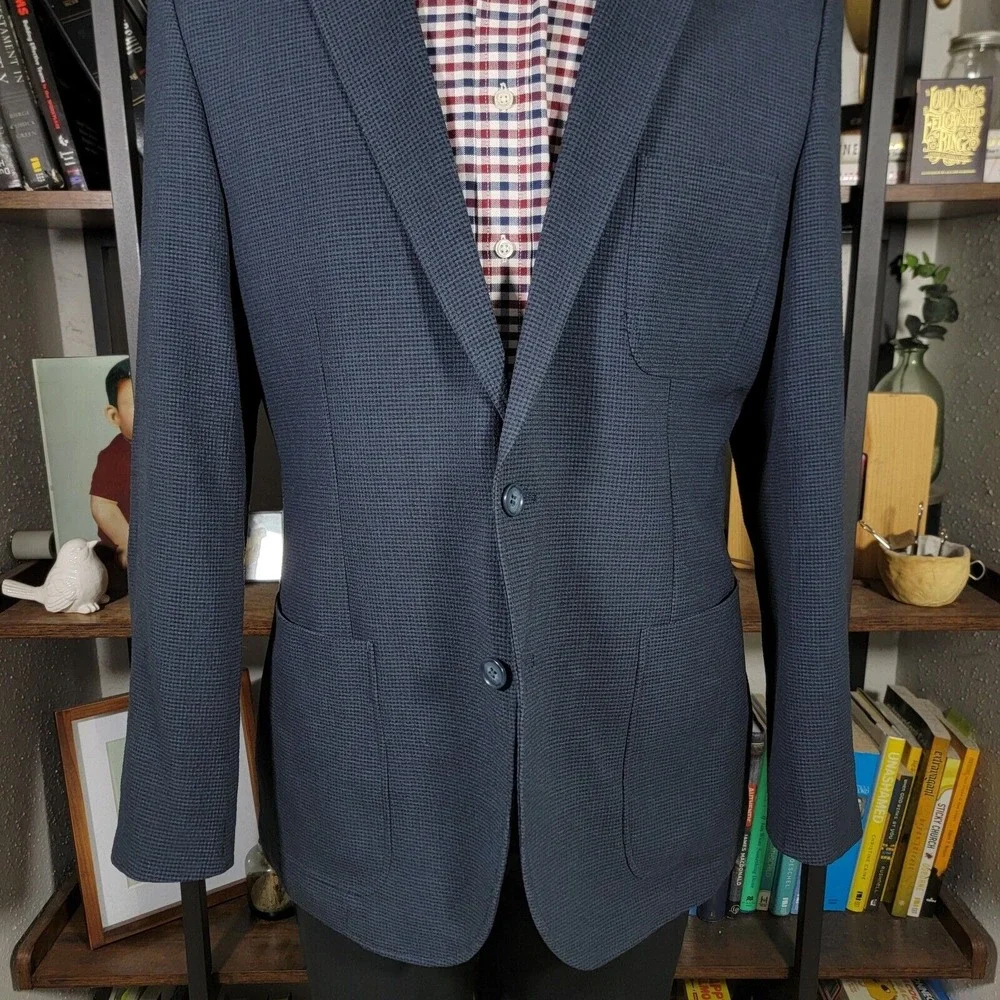 Zanetti Mens Seersucker‎ Sport Coat Two Button Navy Checked Slim Size XL